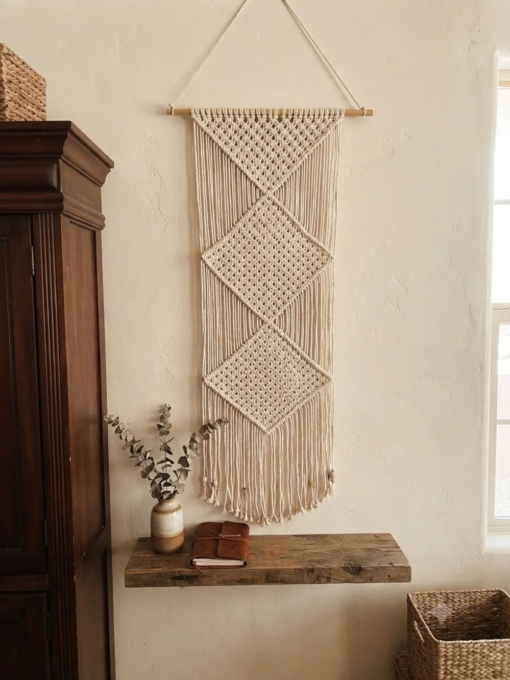 Handcrafted Cream Macramé Wall Hanging - Boho Home Wall Decor